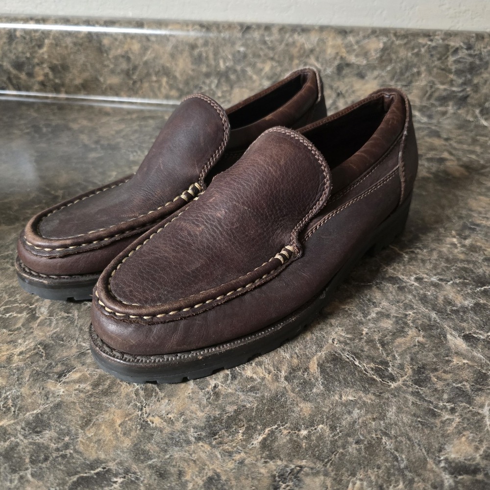 Cole Haan Country Womens 8M Brown Leather Moc Toe Loafers Lug Sole Slip On Shoes